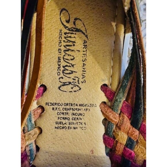 Mexican Artesanias Juniors Handcrafted Leather Multi-Color Slip on Sandals 4/7.5 - Picture 5 of 5